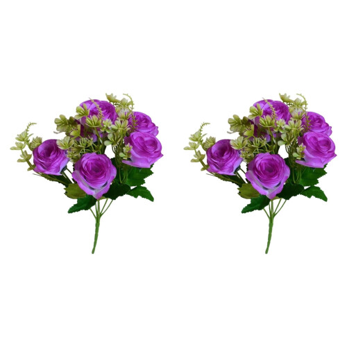 2 Artificial Rose Bouquets – Multicolor Faux Flowers for