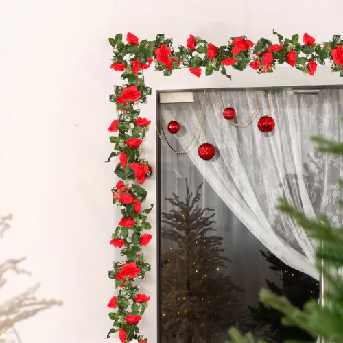 Artificial Rose Vine Garland 86.6in White Pink Red
