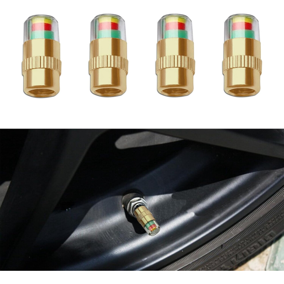 4Pcs Tire Pressure Monitor Valve Stem Caps, 2.4Bar/36Psi, 3-Color Alert, Compatible With Cars/Motorcycles/Bicycles Golden/Silver 9426043080969