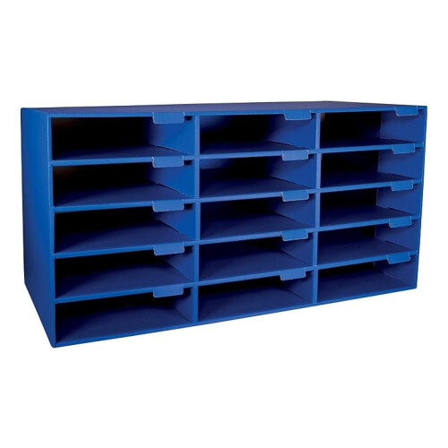 70% Recycled Mailbox Storage Unit, 15 Slots, Blue