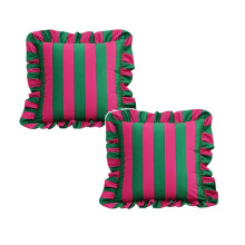 Set di 2 federe a righe con volant, dimensioni 18x18 pollici.