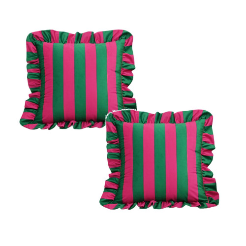 Ensemble de 2 housses de coussin à volants rayées 45 x 45 cm