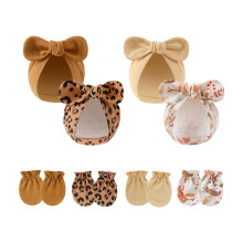 Newborns Anti Scratch Mittens and Hospital Hat with Elastic Feature Soft Cotton 0-6 Months Infant Essential 4 Set