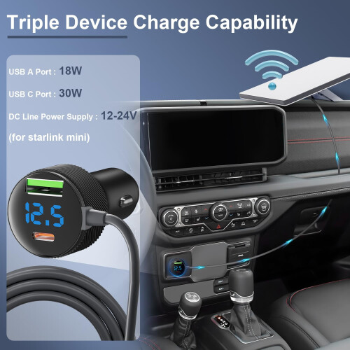 Mini nabíječka do auta Starlink 3m DC 12V/24V s USB-C PD30W 2