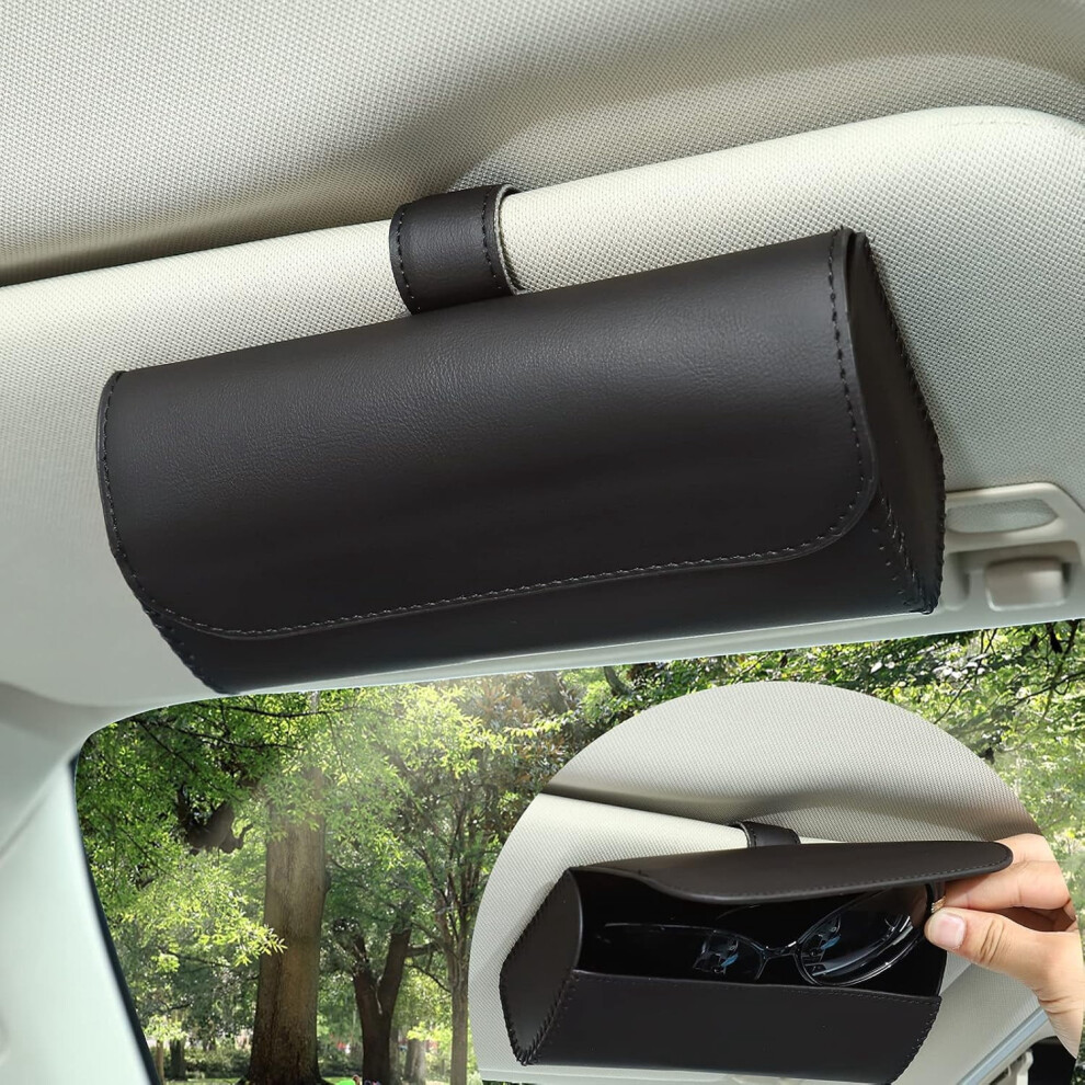 Car Sunglasses Holder For Sun Visor Â Magnetic Closure, Universal Leather Organizer, Compatible With Most Vehicles, Black 9426043080785