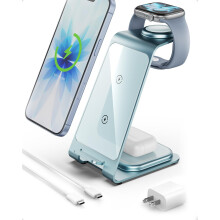 Stație de încărcare 3 în 1 pentru iPhone, Apple Watch și AirPods, albastră