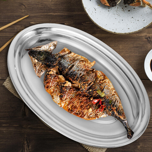 Stainless Steel Oval Fish Steaming and Serving Plate
