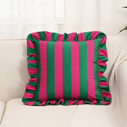 Ensemble de 2 housses de coussin à volants rayées 45 x 45 cm 1