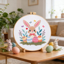 Vyšívací sada s vzorem sedícího králíka, kruh 20 cm