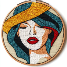 DIY Punch Needle Kit for Beginners: Abstract Woman Pattern, Hoop & Printed Design, 20x20cm – Compatible with Punch Needle Tools