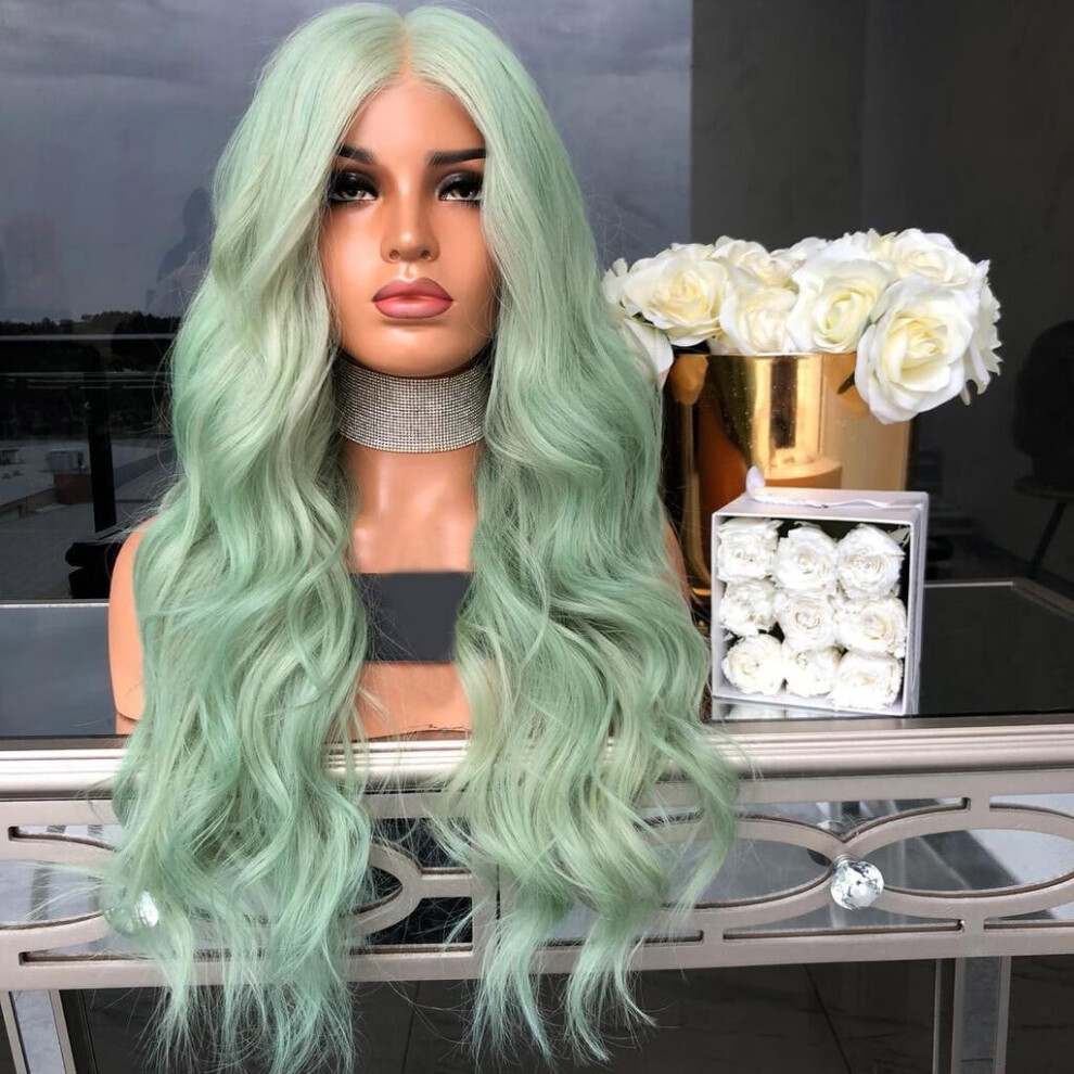 Human Hair Wigs For Women Black Color Natural Lace Hair Fashion Synthetic Long Wave Green Color Curly Hair Wig Natural