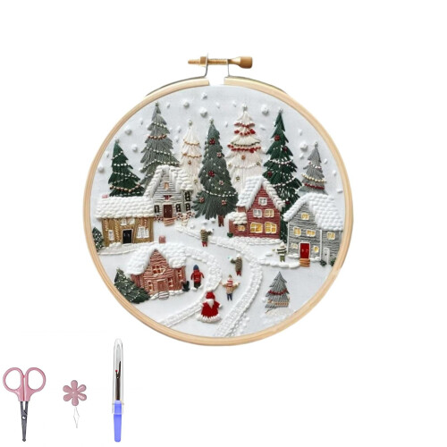 Christmas Embroidery Kit for Beginners – DIY Pattern, Hoop, Needles & Thread Included 1