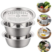 2026 New 3-in-1 Stainless Steel Basin with Grater, Julienne Cutter & Drain Basket (28cm)