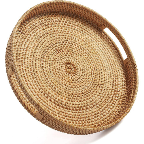 Rundes Rattantablett mit Griff, braun, 1 Stück
