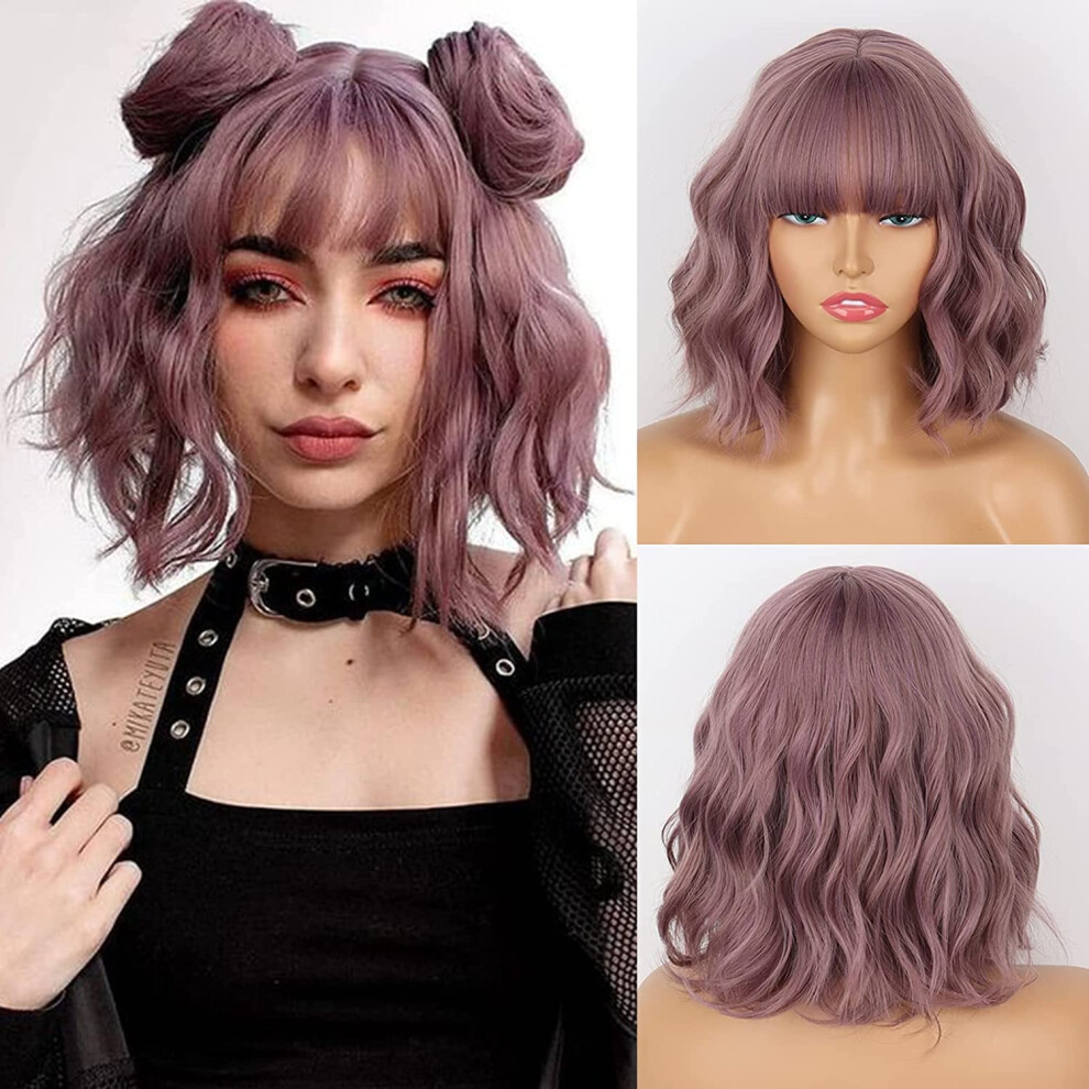 Unisex Short Ombre Blonde Wigs Wavy Bob Wig With Bangs Women Synthetic Curly Pastel Bob Wig For Girl Colorful Cosplay Wigs