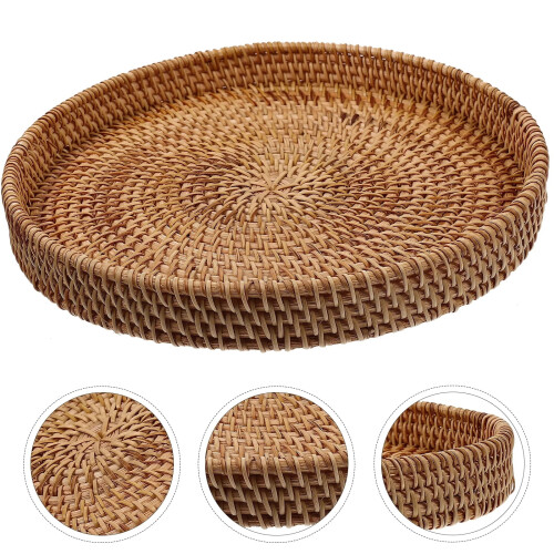 Round Handwoven Rattan Serving Tray 2