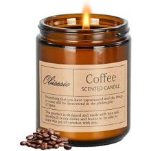 Vela aromática de café en frasco ámbar.