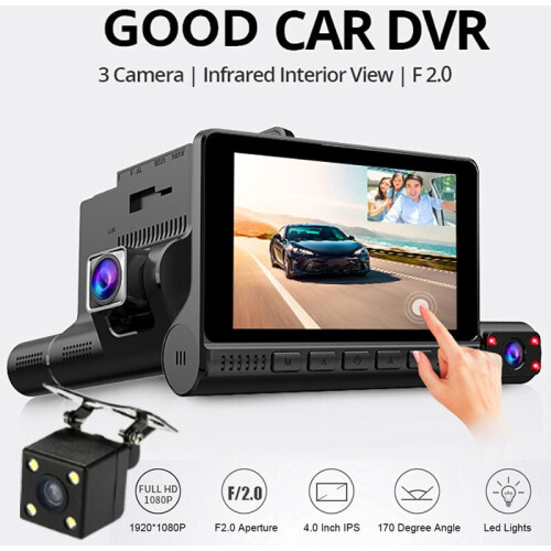 Triple Lens Dash Cam For Full Coverage, Loop Recording Dash Camera With G-Sensor And Night Vision For Safe Driving, Clear Vision, Night Viewing