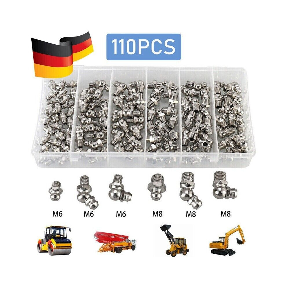 Adjustable Angle Hydraulic Fittings Kit, Grease Nipple Kit With Anti-Corrosion Finish For Easy Organization, Metric M6 M8 Straight And Angled Zerk 9044386808981