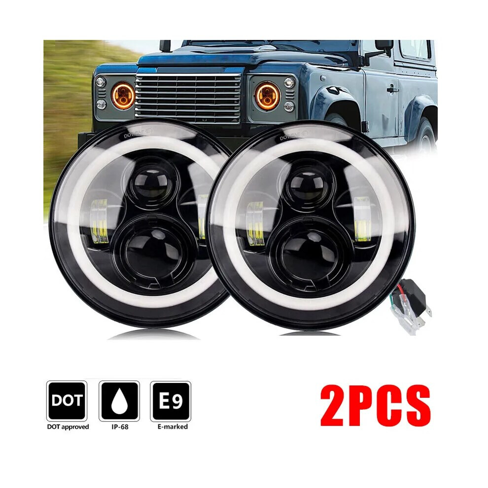 7" Led Headlight, Easy Install & Wide Application Dual Beam Angel Eyes Led Headlights For Jeep Wrangler Jk Lj Cj Hummer H1 H2, Plug And Play 9044386808783