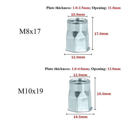 200pcs Carbon Steel Half Semi Hex Hexagon Flat Head Set, M8 M10 Open Type Half Binding Insert Rivet Nut Rivnut 1