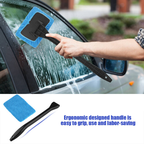 Car Interior Exterior Cleaner, Ergonomic Design Windshield Cleaning Tool with Defogging Tool Functionality, Microfiber Car Window Cleaning Tool with 2