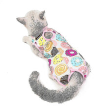 (M, Donuts) Cat Surgery Recovery Suit Professional After Surgery Clothes Prevent Licking