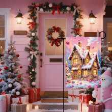 Pink Snowman Garden Flag Double Sided 32x47cm