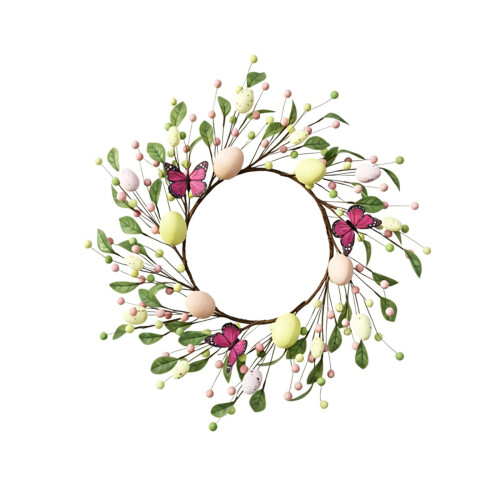 Boxwood Wreath with Multicolored Eggs, Front Door