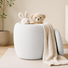 Boucle Ottoman with Hidden Storage 16 Inch Round Ivory