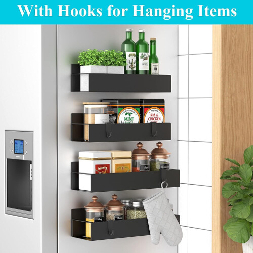 Magnetic Spice Rack for Fridge, Black, 4-Pack