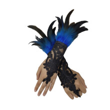 Elegant Fingerless Gloves Black Lace Evening Gown Accessory For Formal Parties Costume Events Chic Wrist Detail Blue