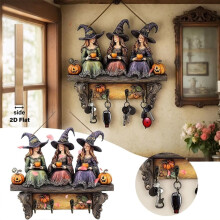 Halloween noidan avaimenperä puinen seinäkiinnike, 4 koukkua