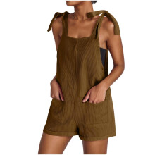 Women's Brown Solid Loose Jumpsuit with Adjustable Sleeveless Design, Double Pockets & Wide Leg – Comfortable Romper, Size 2XL