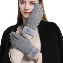 Women's Warm Touch Screen Gloves for Riding with Thickened Insulation and Hair Mouth Design Grey