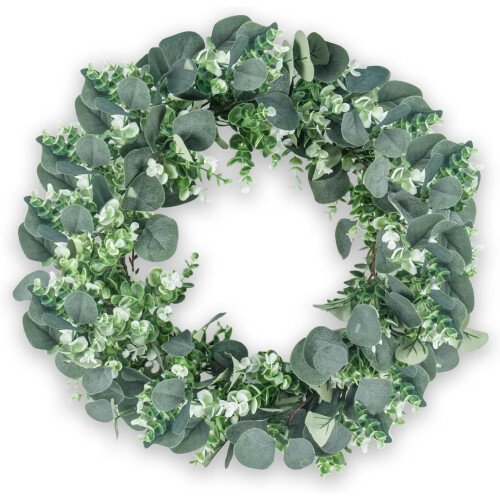 24 inch Artificial Eucalyptus Wreath with Frosted Tips