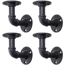 4 Pack Pipe Floating Shelf Bracket Heavy Duty, Black L Pipes Shelf Brackets Iron Shelving Brackets for Shelves - Vintage DIY Pipe Shelf (4*4 Inch)