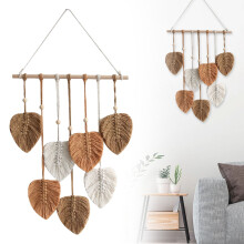 Boho Chic Macrame Wall Hanging – Woven Tapestry for Bedroom, Compatible with Boho Decor, Leaf & Feather Design