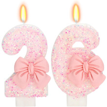 26th Birthday Candles for Cake – Pink Bow Number 26, 2.76" Happy Birthday Cake Topper Decoration
