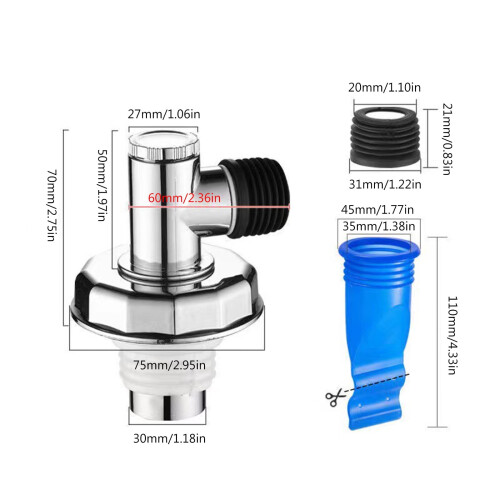 Washing Machine Floor Drain Adapter, ABS 3-Way Tee 2