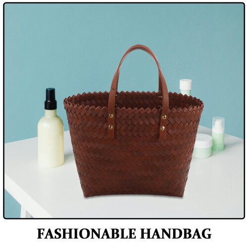 Boho Lysebrun Skulderveske PVC Vevd Stor Innside 2
