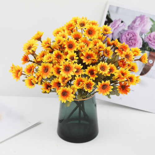 Konstgjorda Sunset Mums med eukalyptus – UV-resistenta