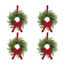 Guirlanda de Natal pré-iluminada de 30 cm com laço vermelho e frutinhas.