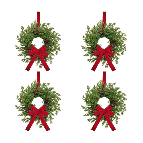 Guirlanda de Natal pré-iluminada de 30 cm com laço vermelho e frutinhas.