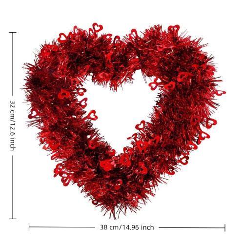 15" Lighted Heart Wreath, Red Plastic Decor 2