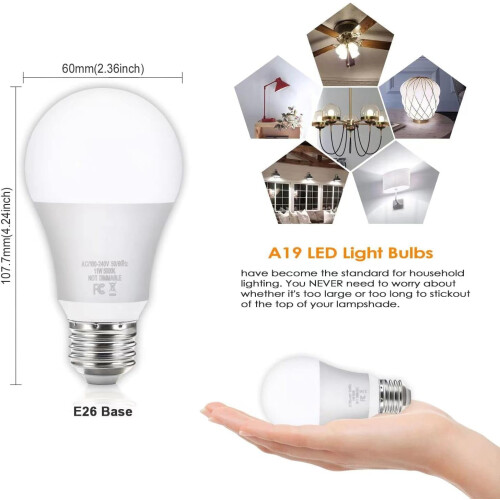 A19 LED Bulb 100W Equivalent 5000K 1100lm E26 12-Pack 1