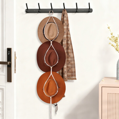 Porte-chapeaux mural décoratif en corde macramé 2
