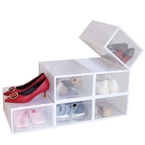 6Pcs Collapsible Shoe Box Stackable Shoe Storage Bin Transparent Dustproof PP Shoe Organizer Container 1