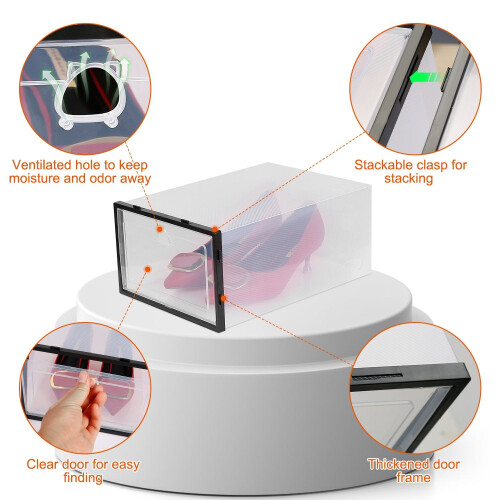 6Pcs Collapsible Shoe Box Stackable Shoe Storage Bin Transparent Dustproof PP Shoe Organizer Container 2