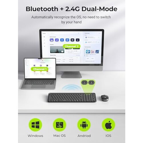CTU-301 Bluetooth+2.4G Keyboard & Mouse Combo w/ Tablet Holder, compatible with iPad/MacBook/Windows/iOS/Android, Black 1